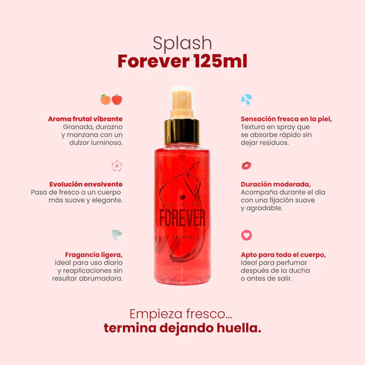 BODY SPLASH CON FEROMONAS FOREVER CON NOTAS DURAZNO,MANZANA Y GRANADA 125ML Feromonalimbik