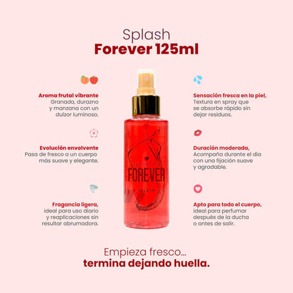 BODY SPLASH CON FEROMONAS FOREVER CON NOTAS DURAZNO,MANZANA Y GRANADA 125ML Feromonalimbik