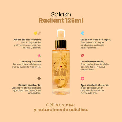 BODY SPLASH CON FEROMONAS RADIANT CON NOTAS DE PISTACHO 125ML Feromonalimbik