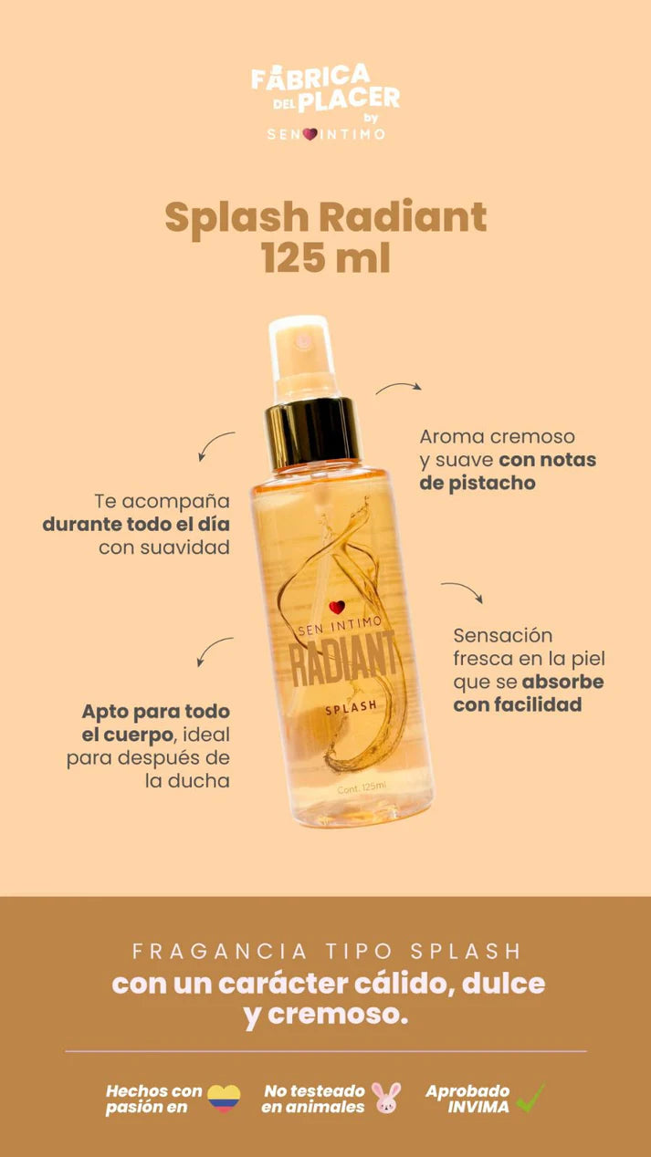 BODY SPLASH CON FEROMONAS RADIANT CON NOTAS DE PISTACHO 125ML Feromonalimbik